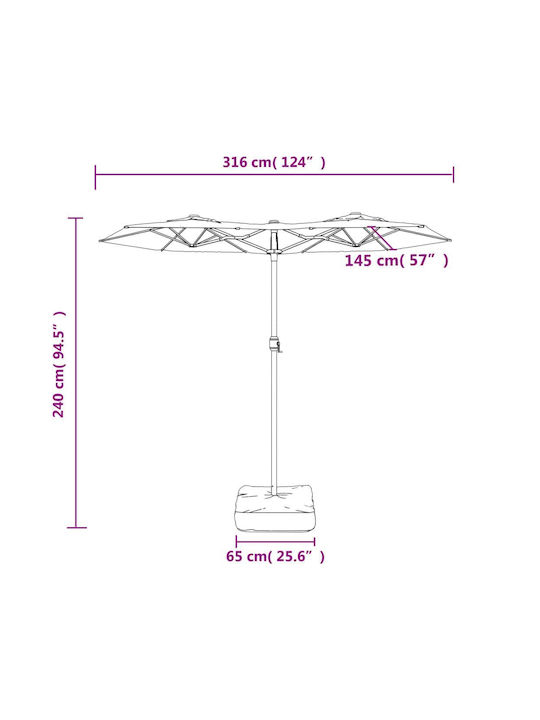 Umbrella Floor Round Metal Gray with Base & LED Lighting 3.16x1.45m