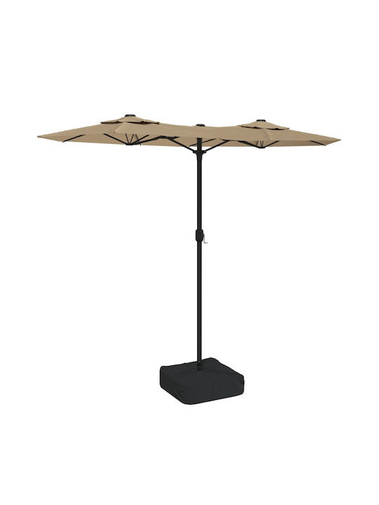 Umbrelă Rotundă Metalică Taupe cu Bază de Susținere & Iluminare LED 3.16x2.4m