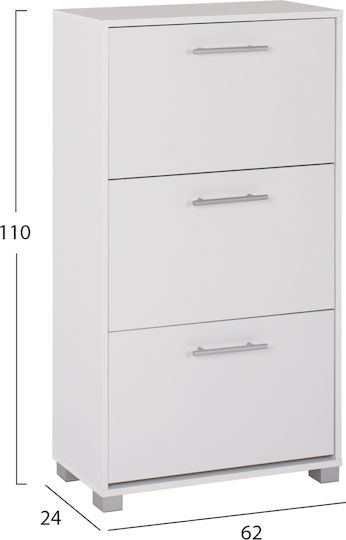 Davina Wooden Shoe Organizer with 3 Shelves White 62x24x110cm
