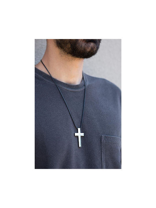 Unisex Necklace with Leather Rope and large flat Cross 3mm thick