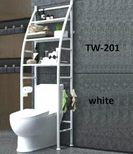 TW-201 Floor Bathroom Shelf Metallic with 3 Shelves 47x25x160cm White