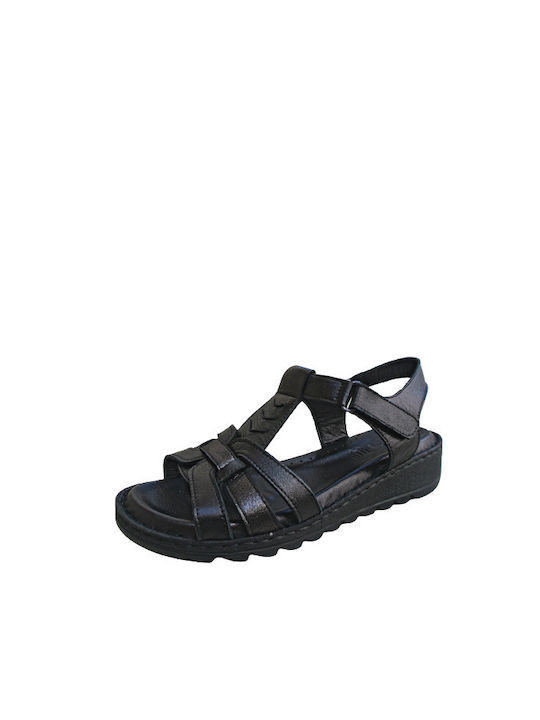 Cozy Step Leather Anatomical Anatomical Sandals In Black Color Spanish Made