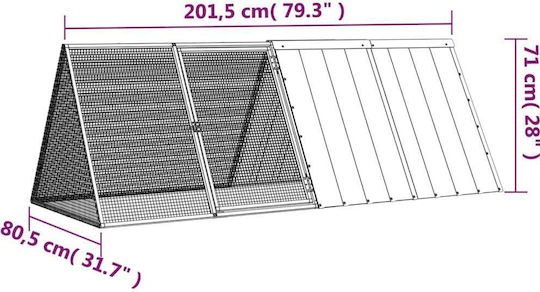 vidaXL 171536 Galvanized Steel Cage for Rabbits 201.5x80.5x71cm