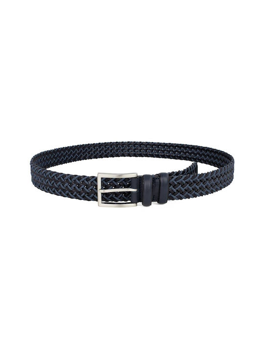 MEN'S LEATHER BRAIDED BELT BB-3733 NAVY/BLUE