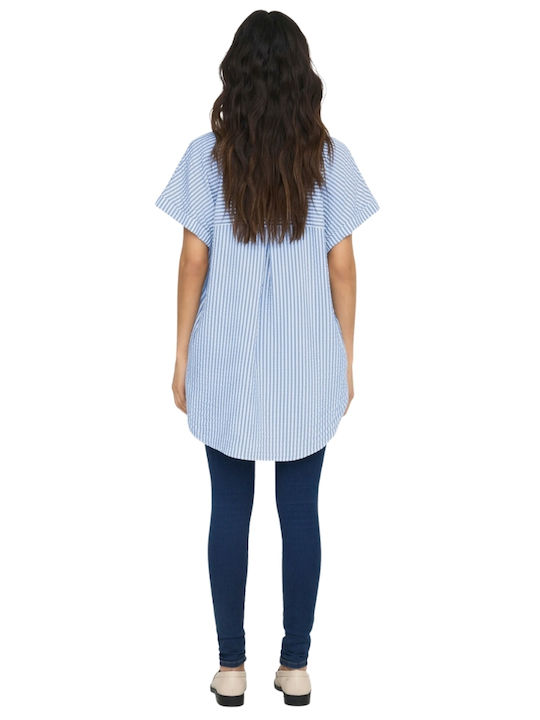 Only Women's Striped Short Sleeve Shirt Light Blue