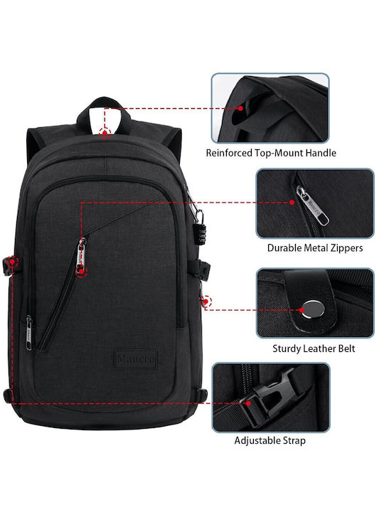 Matein Mancro 1006 Αδιάβροχη Τσάντα Πλάτης για Laptop 15.6" με Θύρα USB σε Μαύρο χρώμα
