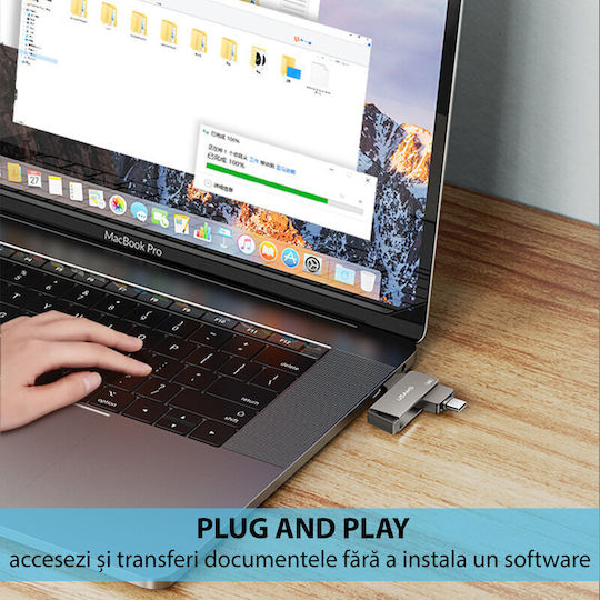 Usams ZB200 64GB USB 3.0 Флашка с Интерфейс USB-A и USB-C Черен