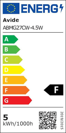 Avide ABMG27CW-4.5W Λάμπα LED 4.5W 82mm για Ντουί E27 και Σχήμα G45 Ψυχρό Λευκό 470lm