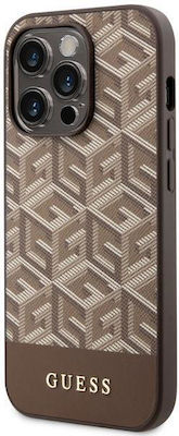 Guess GCube Stripes MagSafe Umschlag Rückseite Kunststoff Braun (iPhone 14 Pro) GUHMP14LHGCFSEW