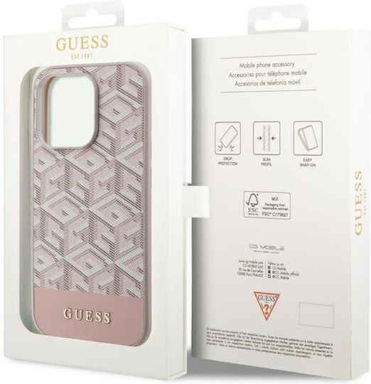 Guess GCube Stripes MagSafe Umschlag Rückseite Kunststoff Rosa (iPhone 14 Pro)