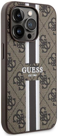 Guess Printed Stripes MagSafe Umschlag Rückseite Kunststoff Braun (iPhone 14 Pro Max)