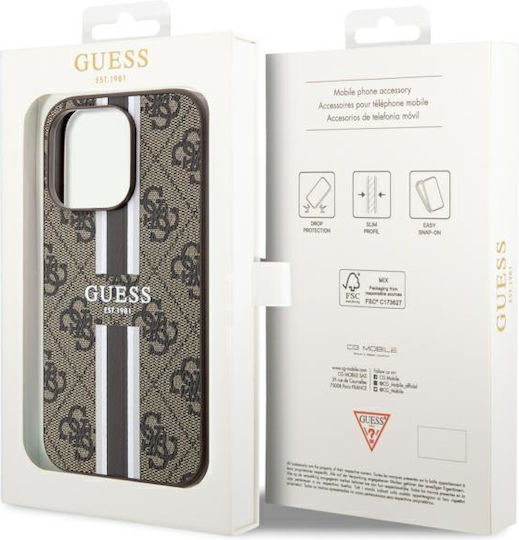 Guess Printed Stripes MagSafe Umschlag Rückseite Kunststoff Braun (iPhone 14 Pro Max)