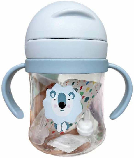 Mamababy Παιδικό Ποτηράκι με Λαβές και Καλαμάκι από Πλαστικό Γαλάζιο 250ml
