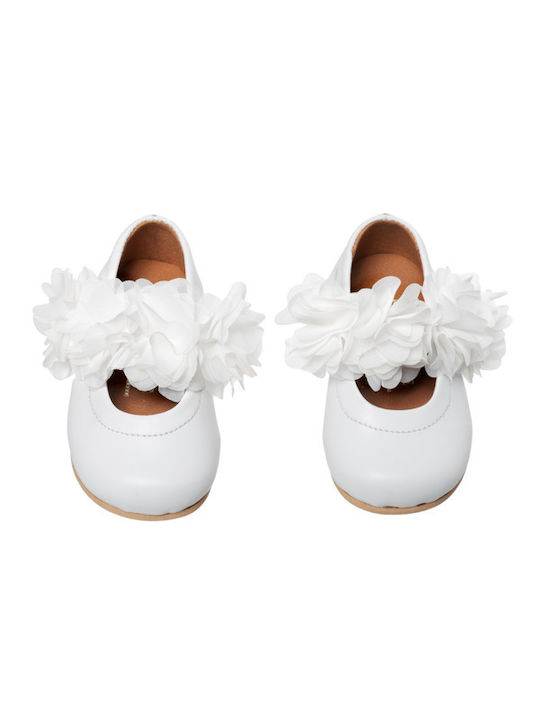 Philio Kids Anatomic Leather Ballerinas with Hoop & Loop Closure White