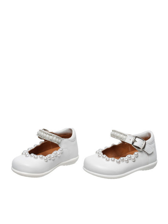 Kids Anatomic Leather Ballerinas with Adjustable Metal Clasp White