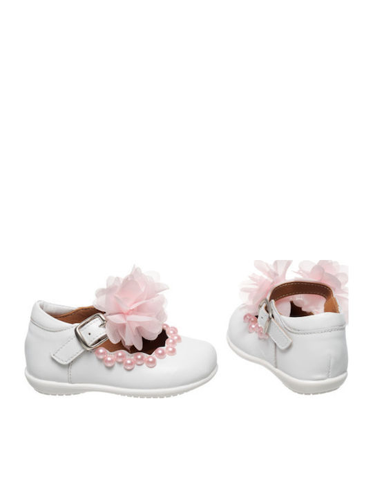 Kids Anatomic Leather Ballerinas with Adjustable Metal Clasp White