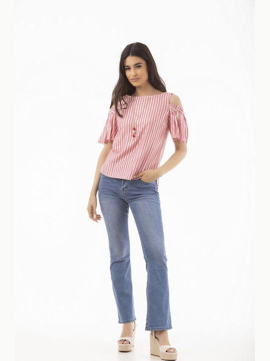 Bluse Gestreift Rosa Gold