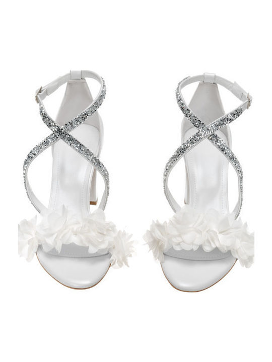 Leder Sandalen mit Strass Weiß