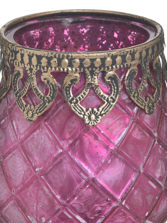 Inart Candle Holder suitable for Tealights Glass in Pink Color 9x9x11cm 1pcs