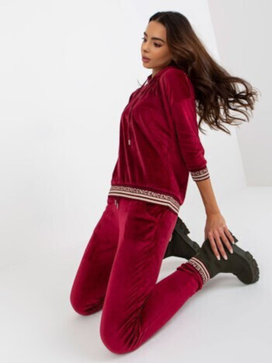 Relevance Damen-Sweatpants-Set Red Wine Samt