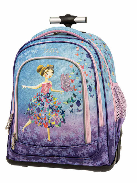 Polo Rolling Butterflies School Bag Trolley Elementary, Elementary in Purple color 30lt