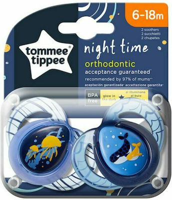 Tommee Tippee Orthodontische Schnuller Silikon 43336202 Wale Nacht für 6-18 Monate 2Stück