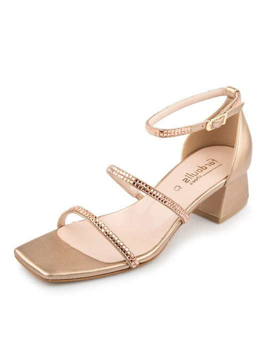 Fardoulis Leather Women's Sandals with Ankle Strap Uranos with Chunky Low Heel