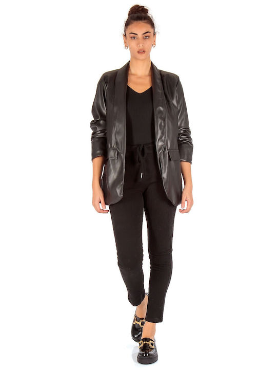 Silia D Damen Leder Blazer Schwarz