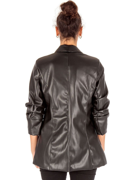 Silia D Damen Leder Blazer Schwarz