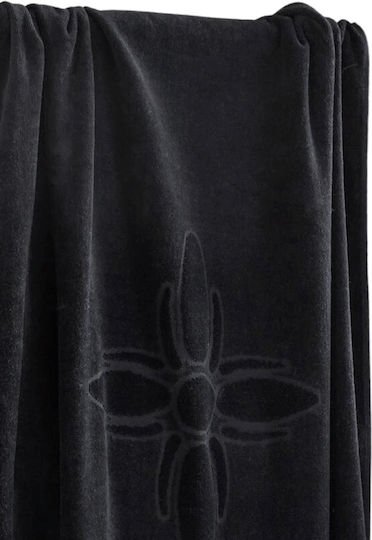 Nima Bloom Beach Towel Cotton Black with Fringes 160x90cm.