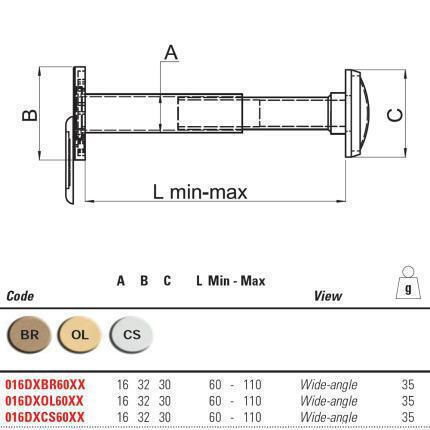 Securemme 016DX Door Viewer with Diameter 16mm Silver