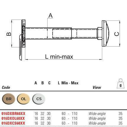 Securemme 016DX Vizor de Ușă 200° cu Diametru 16mm Auriu