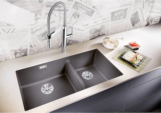 Blanco Subline 480/320-U Υποκαθήμενος Αριστερός από Συνθετικό Γρανίτη Μ85.5xΠ46cm Rock Grey