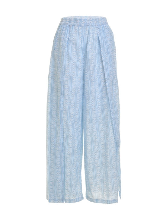 Damen Hoch tailliert Stoff Hose in Lockerer Passform Hellblau