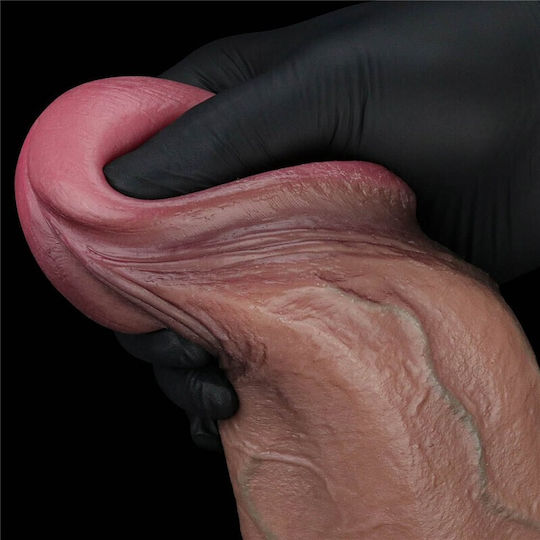 Lovetoy 12'' Dual Layered Silicone Cock XXL Glass Dildo with Balls and Suction Cup Brown 30cm