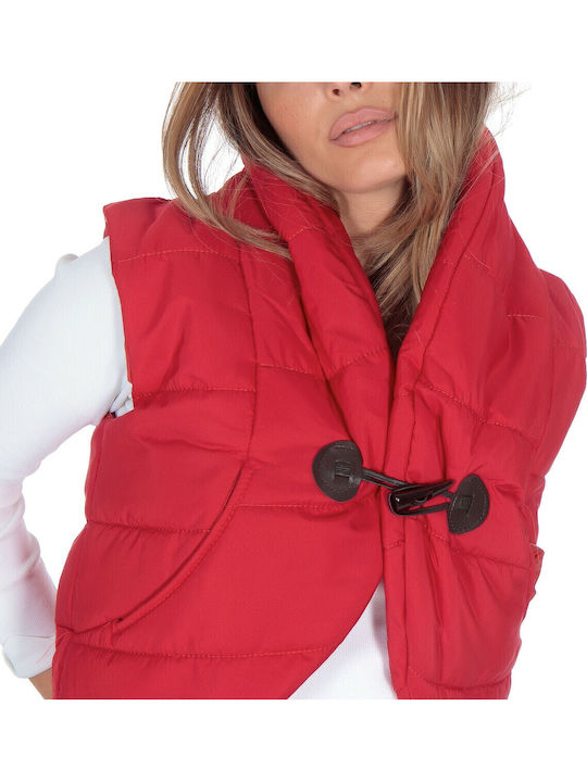 Women's Short Puffer Jacket for Spring or Autumn Red