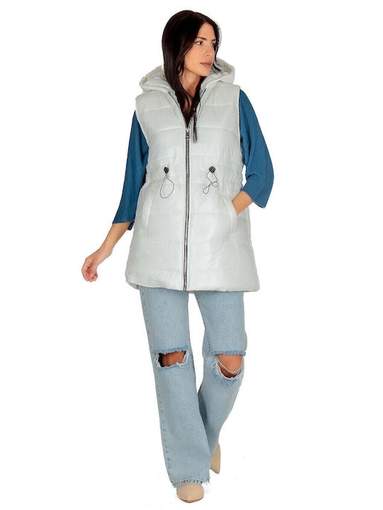 Short Women's Sleeveless Puffer Jacket for Winter White