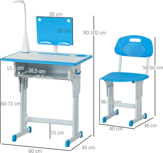 Kids Desk Made of Melamine White and Blue 60x45x60-72cm