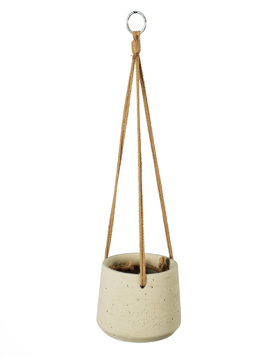 GloboStar Donousa Hanging Planter Ceramic Beige 13.5x13.5x13cm.