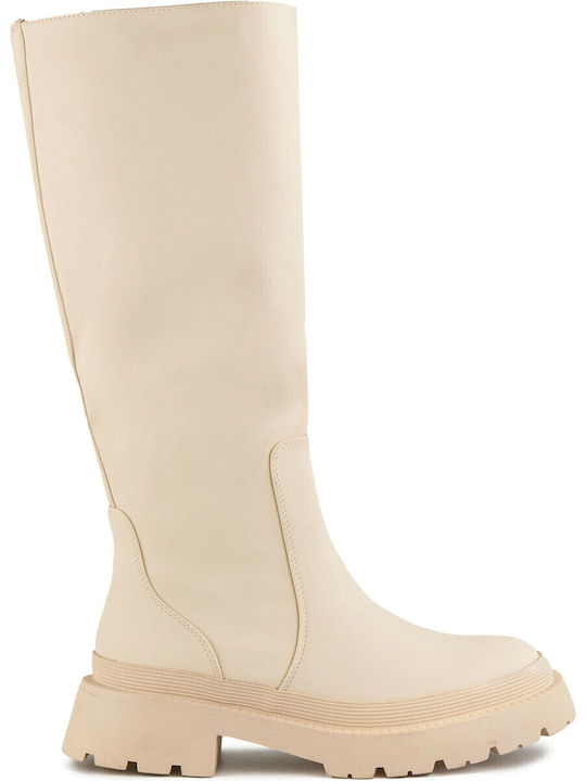 Women's Boots with Zipper Beige