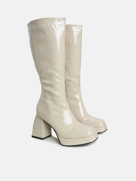 InShoes Patent Leather Women's Boots Beige