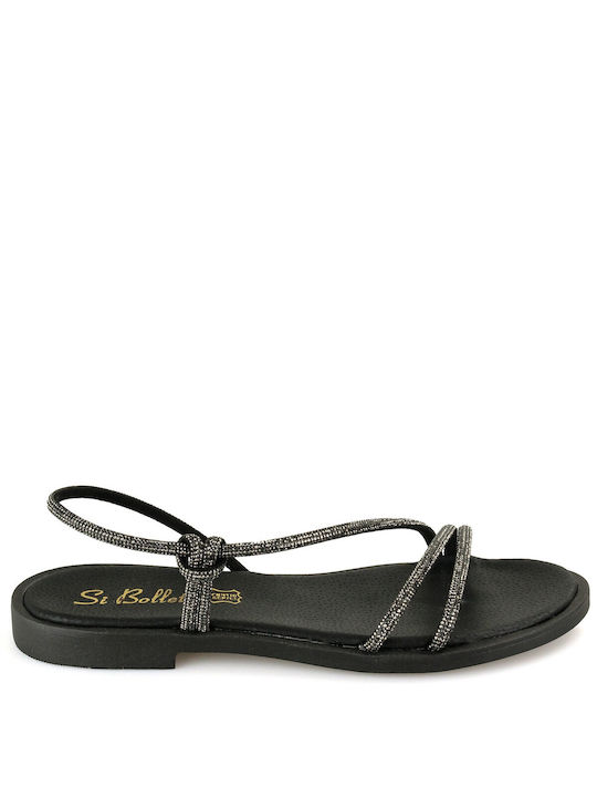 Silia D Handmade Leather Women's Sandals with Strass Black