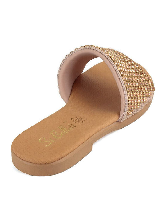 Leder Flache Sandalen für Damen in Gold Farbe