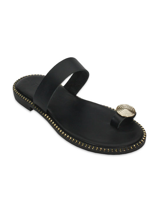 Women's anatomic leather sandal in black color