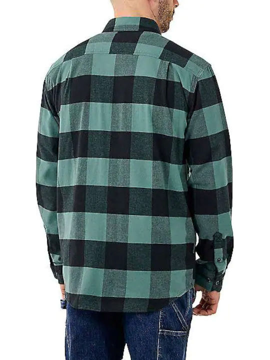 Long-sleeved Flannel Shirt in Wide Line Checked Green