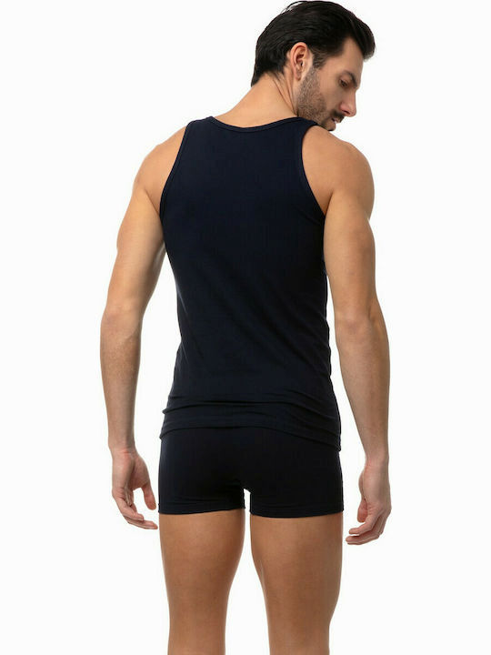 Minerva Men's Sleeveless Undershirts Navy Blue