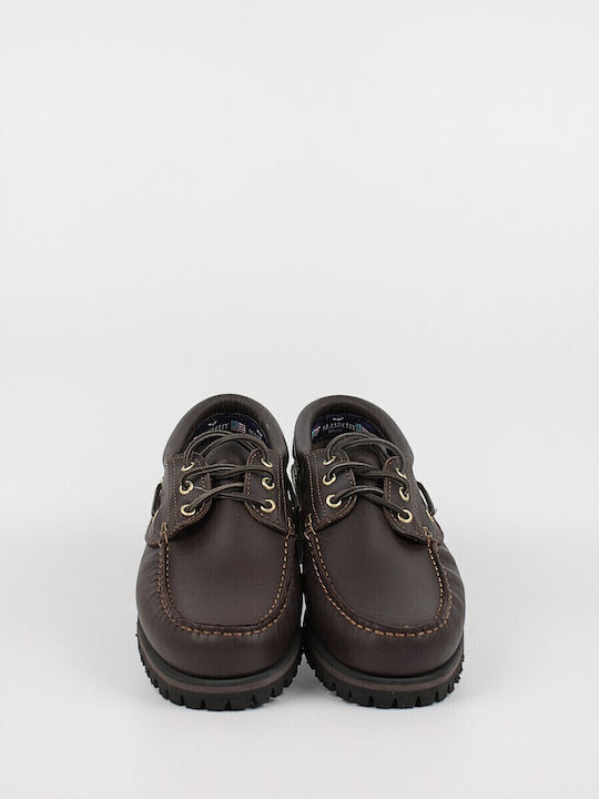 Tractor Men's Leather Boat Shoes Brown