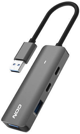 NOD Fusion Metal Hub 2.2 USB-Hub 4 Anschlüsse USB 3.2 mit Anschluss an einen Computer USB-A Graues