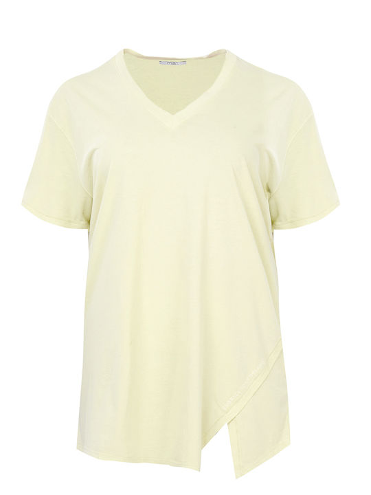 Mat Fashion Women's Athletic T-shirt with V Neckline Yellow