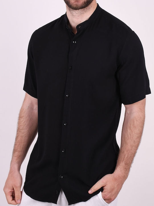 Kedi short sleeve shirt mao collar Black